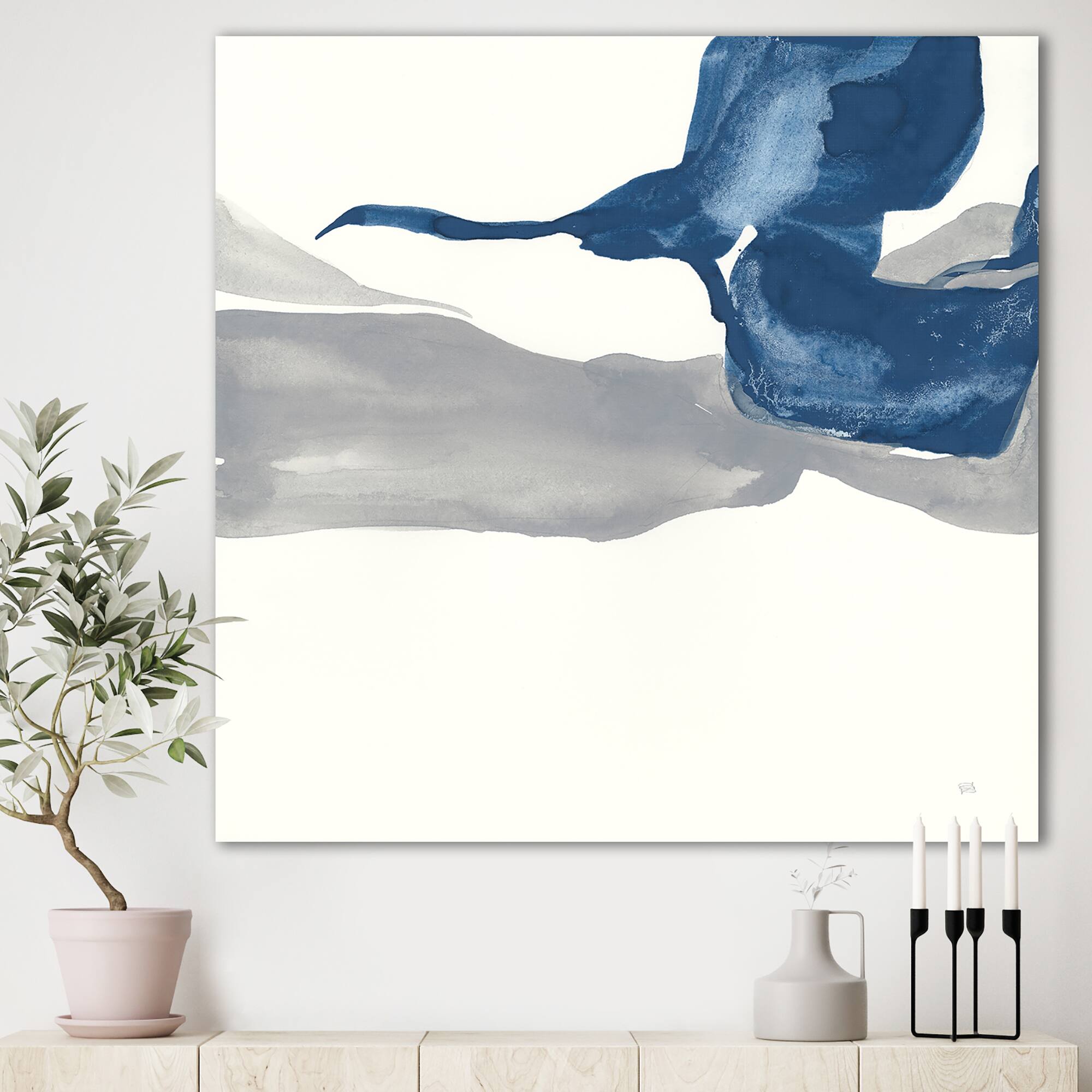 Designart - Gouache Sapphire on Gray IV